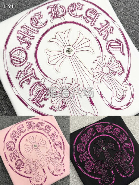 克罗心女款T恤衫立体重工贴布刺绣  磨边做旧洗水-第5张图片