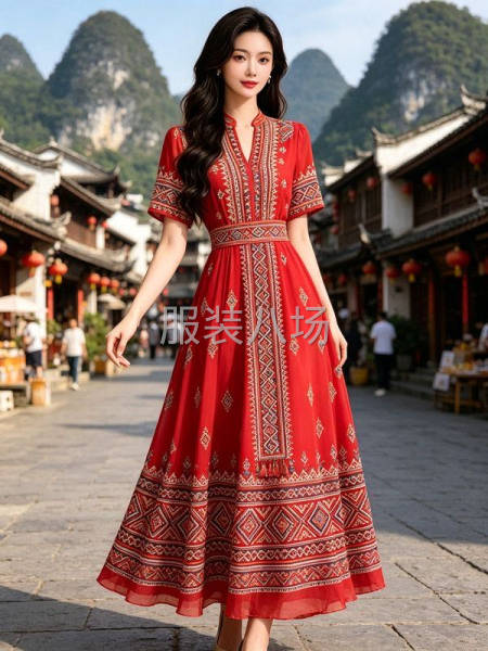款式多，一次100-500件不等量，整件雪纺连衣裙，长期合作-第1张图片