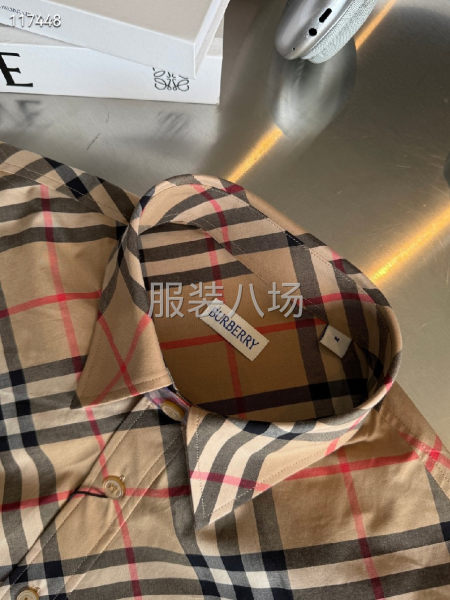 专柜菱形格棉质长袖衬衣-第5张图片