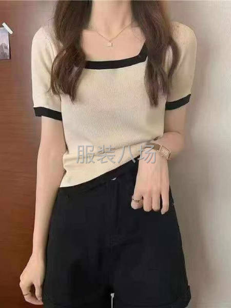 夏季新款大码宽松弹力显瘦方领冰丝针织短袖-第8张图片