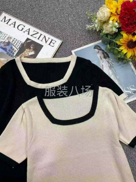 夏季新款大码宽松弹力显瘦方领冰丝针织短袖-第9张图片