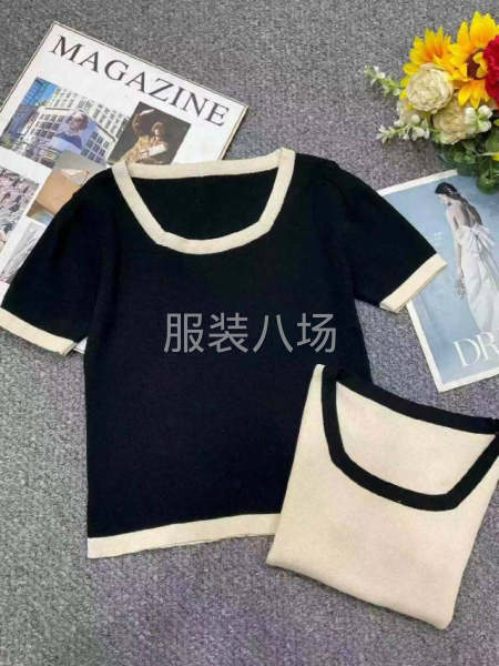 夏季新款大码宽松弹力显瘦方领冰丝针织短袖-第2张图片