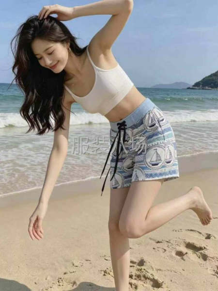 夏季新款跨境欧美外贸爆款青花瓷系带性感比基尼分体泳裤-第7张图片