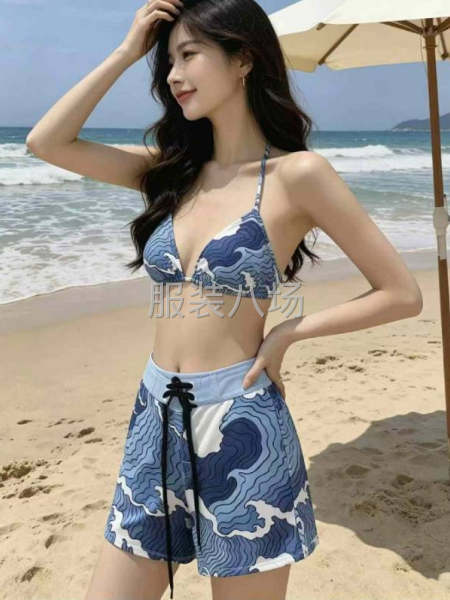夏季新款跨境欧美外贸爆款青花瓷系带性感比基尼分体泳裤-第4张图片