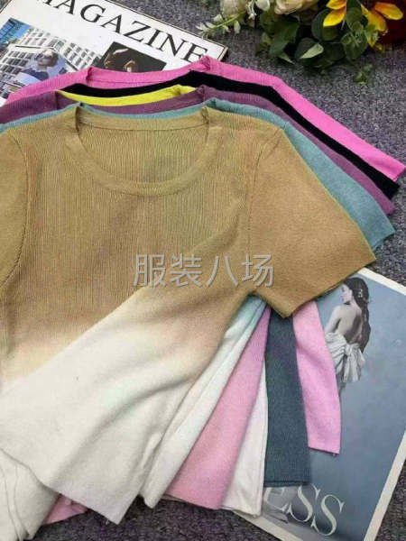 夏季新款渐变色圆领冰丝针织短袖T桖-第9张图片