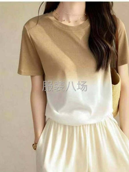 夏季新款渐变色圆领冰丝针织短袖T桖-第3张图片
