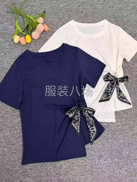 时尚气质不规则丝巾绑带设计收腰短袖上衣-第5张图片