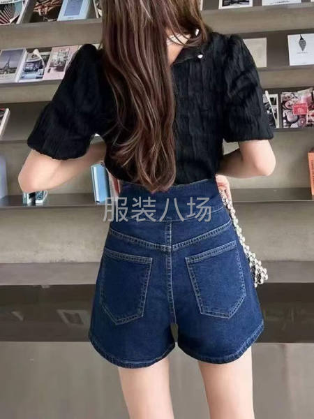 深蓝高腰排扣牛仔短裤-第3张图片