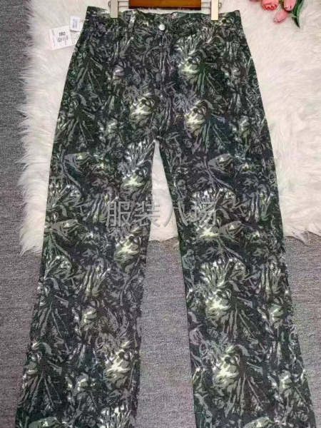 高端黄色提花微喇牛仔裤男士夏季薄款美式弯刀裤窄版直筒-第3张图片