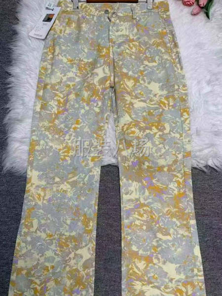 高端黄色提花微喇牛仔裤男士夏季薄款美式弯刀裤窄版直筒-第2张图片