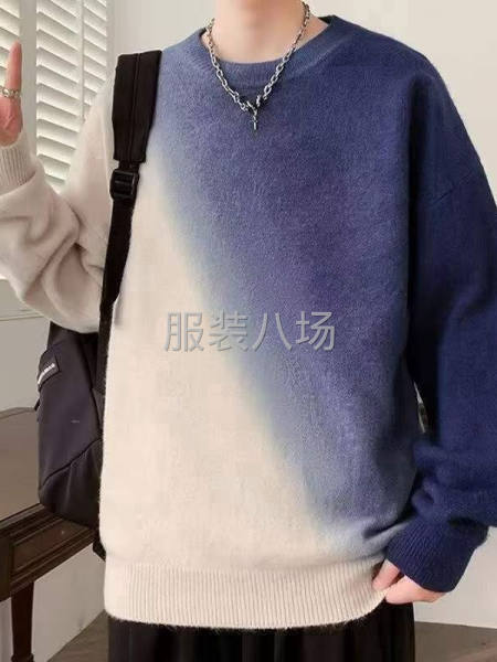 冬装毛衣男士圆领针织衫新款拼色线衣保暖渐变色-第1张图片