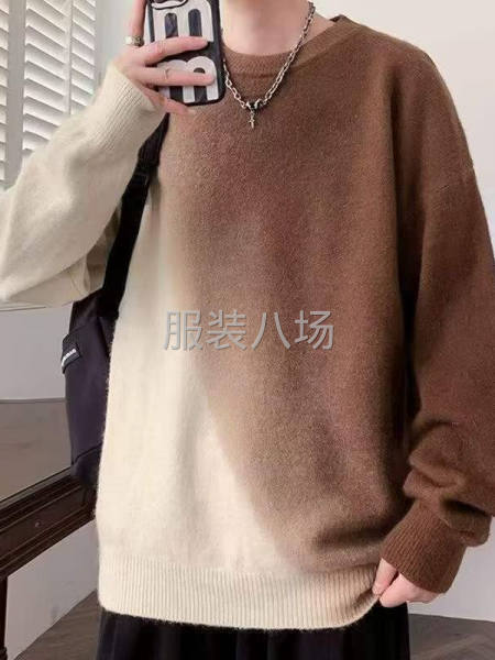 冬装毛衣男士圆领针织衫新款拼色线衣保暖渐变色-第2张图片