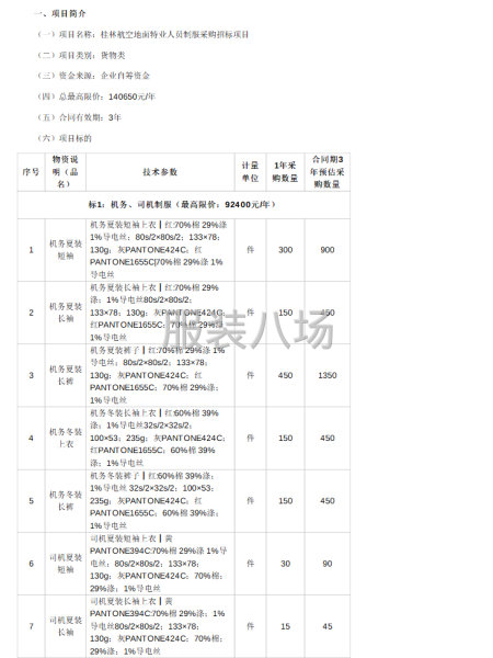 桂林航空地面特业人员制服采购招标项目-第1张图片
