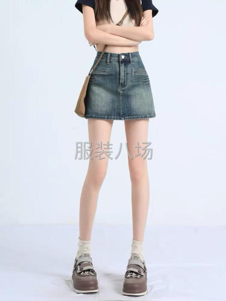 弹力牛仔短裙大码胖mm设计感女美式复古辣妹a字-第4张图片