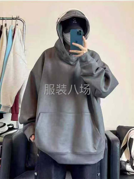 重磅鸡皮绒加绒连帽卫衣男秋冬潮牌cleanfit外套-第4张图片