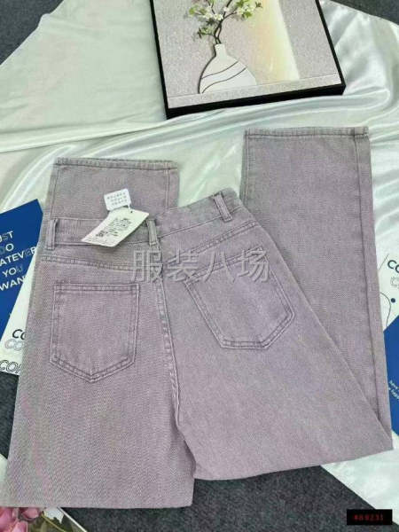 紫色高腰阔腿牛仔裤女新款宽松显瘦垂感拖地直筒裤子-第8张图片