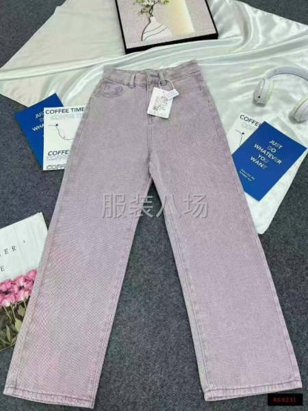 紫色高腰阔腿牛仔裤女新款宽松显瘦垂感拖地直筒裤子-第7张图片