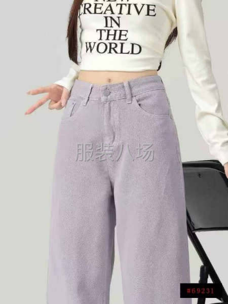 紫色高腰阔腿牛仔裤女新款宽松显瘦垂感拖地直筒裤子-第3张图片