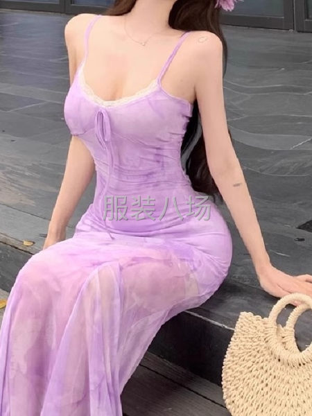 可拆卸度假性感显瘦沙滩裙胸垫网纱海边2026法式绿色印花-第8张图片
