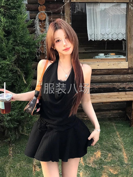 原版做法 可拆卸花朵+气质短裙 夏季内衬挂脖连衣裙甜辣妹蕾丝-第1张图片