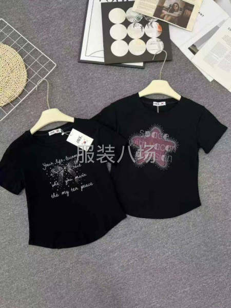 美式辣妹纯棉烫钻短袖t恤女新款修身正肩甜辣妹短款上衣2000-第7张图片
